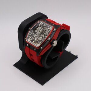 Luxury Skeleton Automatic Watch 40mm – Black Case | Red Rubber Strap |